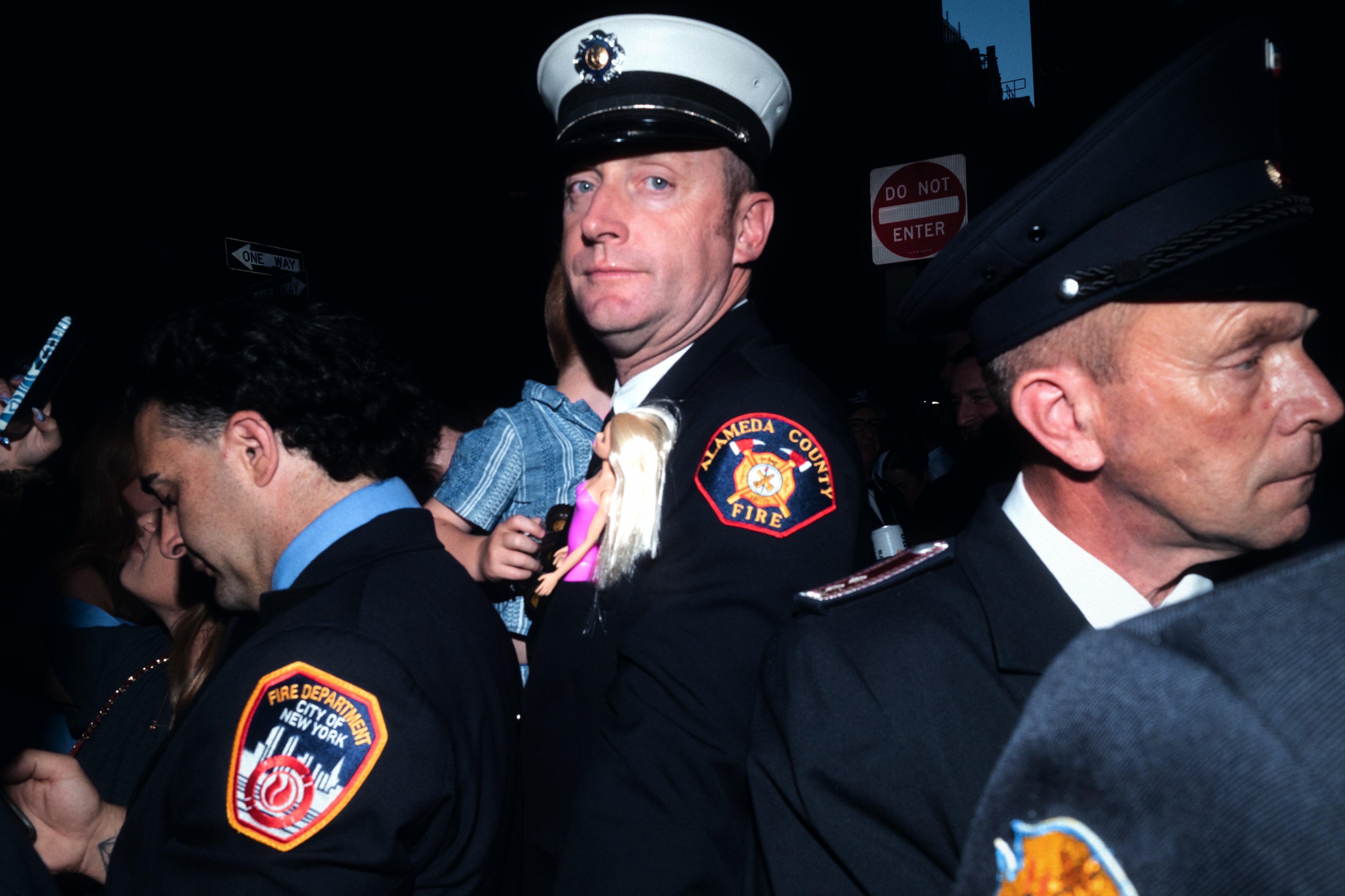 Firefighters and other uniformed participants gathered outside O’Hara’s.